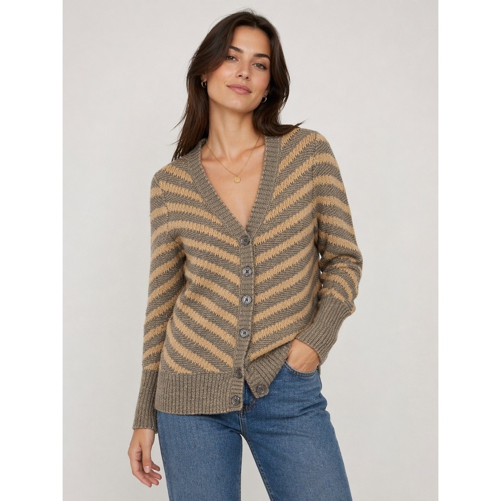 Vero Moda Cardigan Women M Brown Chevron Stripe Angora Blend Long Knit Boho